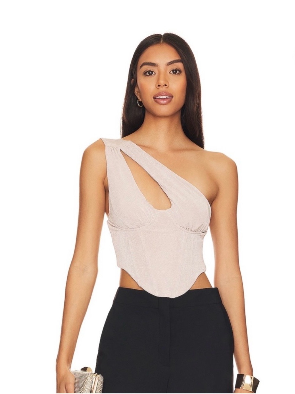 superdown One-Shoulder Cutout Crop Top in Blush Pink